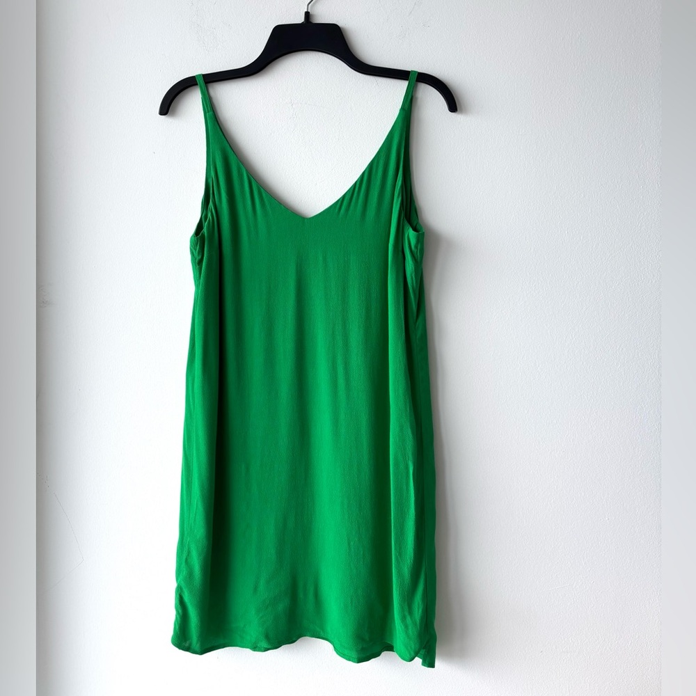 TOPSHOP Dress Mini Green Slip Spaghetti Strap V Neck Womens 8 Minimalist 90s